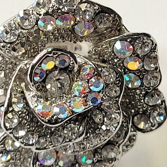 Statement Silver and Clear Rhinestone Ring with Adjustable Band - Picture 3 of 8